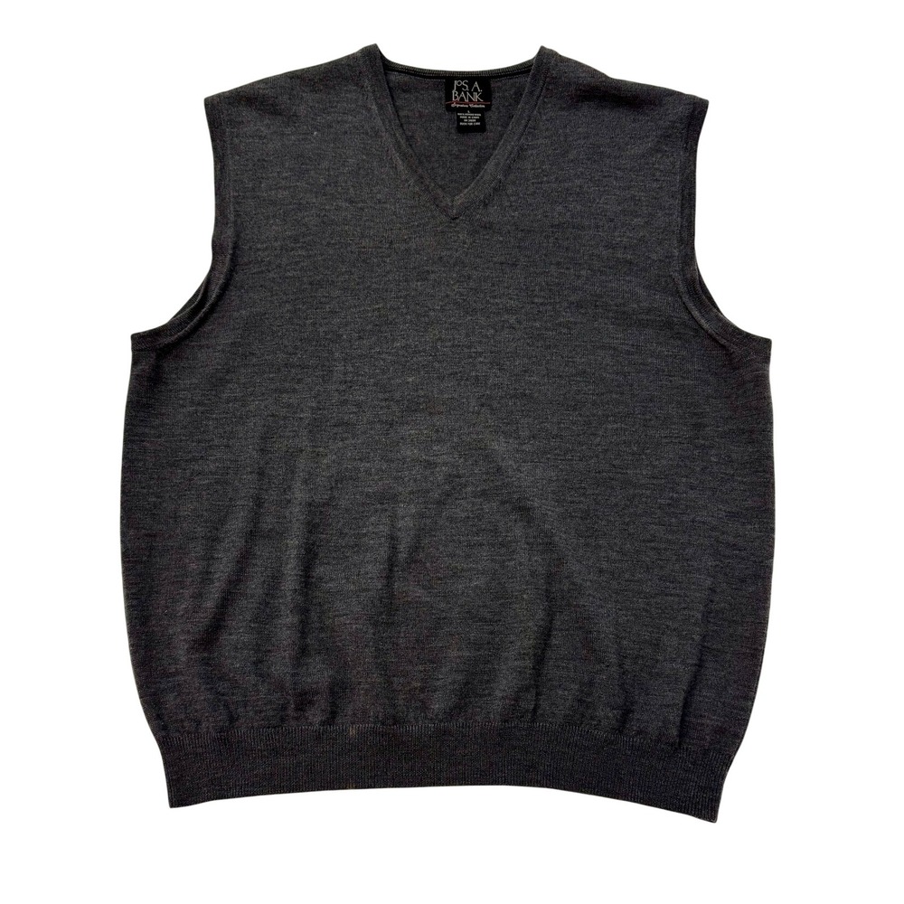JOS A‎ BANK Mens Merino Wool V Neck Sleeveless Vest Sweater Size L Dark Gray